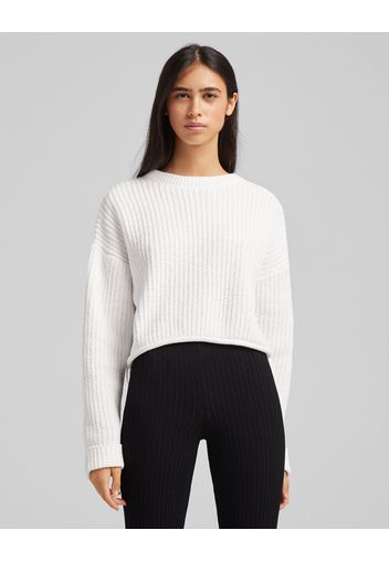 Bershka Pullover Ciniglia Collo Rotondo Donna M Bianco