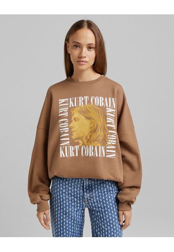 Bershka Felpa Stampa Kurt Cobain Donna Xs Marrone