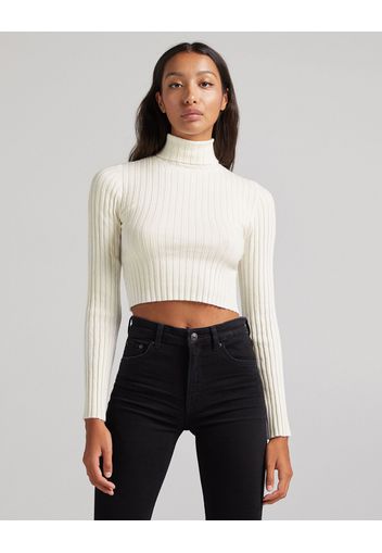 Bershka Maglia Cropped A Coste Collo Alto Donna L Avorio