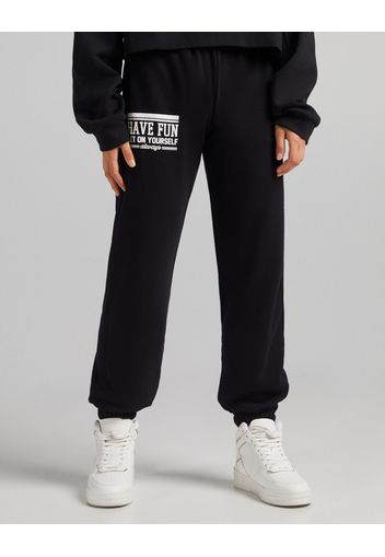 Bershka Pantaloni Jogger In Felpa Low Waist Donna L Nero