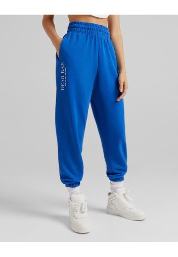 Bershka Pantaloni Jogger Felpa Varsity Donna L Azzurro