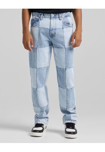 Bershka Jeans Anni '90 Hack Denim A Quadri Uomo 48 (Eu 42) Azzurro Lavato