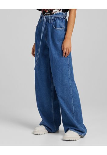 Bershka Jeans Tailored Fit Wide Leg Donna 38 (Eu 34) Azzurro