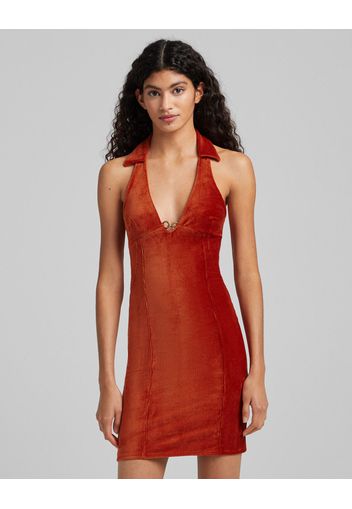 Bershka Vestito Fustagno Halter Donna S Rosso