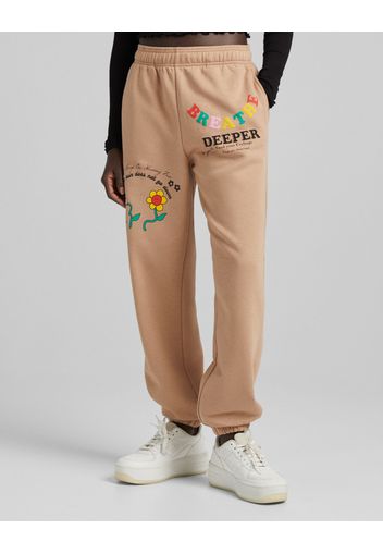 Bershka Pantaloni Jogger Stampa Donna Xl Camel