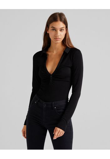 Bershka Body A Maniche Lunghe Stile Polo Donna S Nero