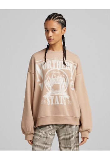 Bershka Felpa Stampa Donna S Camel