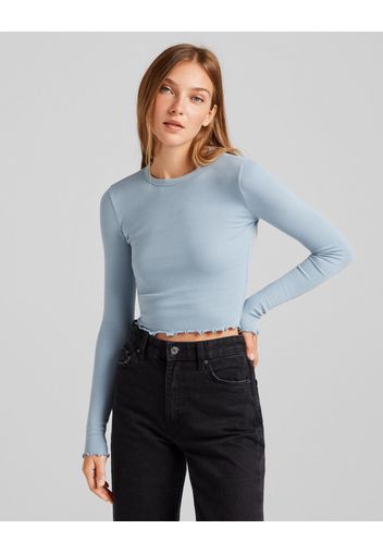 Bershka Maglietta Maniche Lunghe Coste Donna L Azzurro