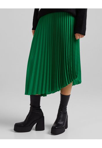 Bershka Gonna Midi Plissettata Asimmetrica Donna Xl Verde