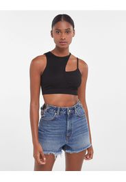 Bershka Top Asimmetrico A Coste Donna M Nero