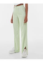 Bershka Pantaloni A Quadri Vichy Straight Con Lino Donna 44 (Eu 40) Verde