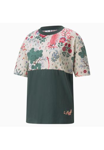 T-Shirt con stampa PUMA x LIBERTY da donna, Verde/AOP, Taglia Piccolo