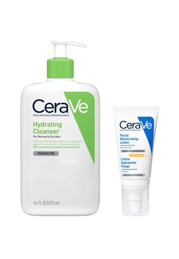 CeraVe Cleanse and Protect Face Routine for Dry Skin, Hydrating Cleanser and Facial Moisturiser with SPF 50