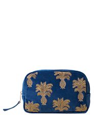 Elizabeth Scarlett Pineapple Cobalt Velvet Cosmetics Bag