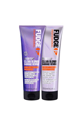 Fudge Professional Clean Blonde Everyday Violet Damage Rewind Purple Shampoo and Conditioner Duo