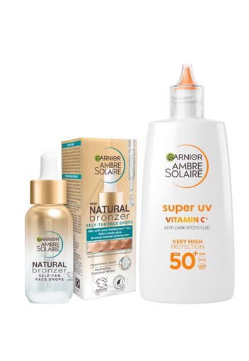 Garnier Glow and Protect Duo: Natural Bronzer Self-Tan Drops and Ambre Solaire Vitamin C Facial SPF50+ Fluid