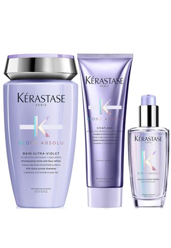 Kérastase Blond Absolu Ultraviolet Shampoo, Conditioner and Oil Trio for Brightening Blonde Hair