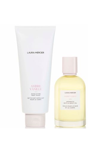 Laura Mercier Ambre Vanille Exfoliating Body Wash and Bath and Body Oil Bundle