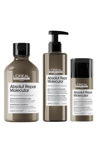 L'Oréal Professionnel Serie Expert Absolut Repair Molecular Shampoo, Rinse-off Serum and Mask Routine for Damaged Hair