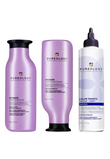 Pureology Hydrate Shampoo, Conditioner and Color Fanatic Blue Toner Routine for Neutralising and Hydrating Brassy Tones