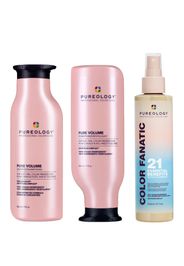 Pureology Pure Volume Shampoo, Conditioner and Color Fanatic Spray Routine for Flat and Fine Hair