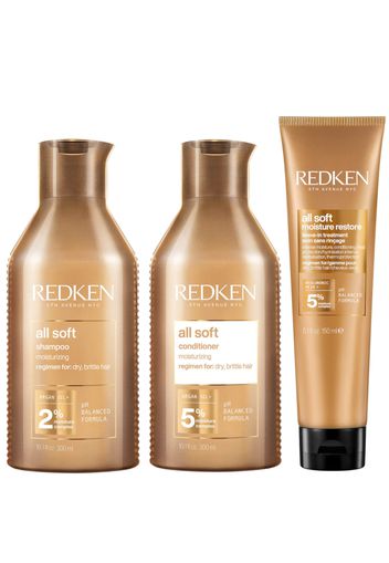 Redken All Soft Shampoo, Conditioner and Leave-in Routine for Dry Hair