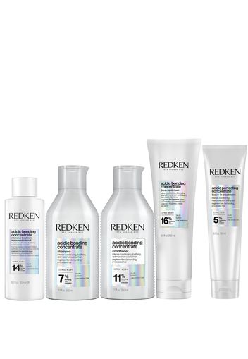 Redken Acidic Bonding Concentrate Intensive Pre-Treatment, Shampoo, Conditioner, Hair Mask and Leave-in Treatment Routine