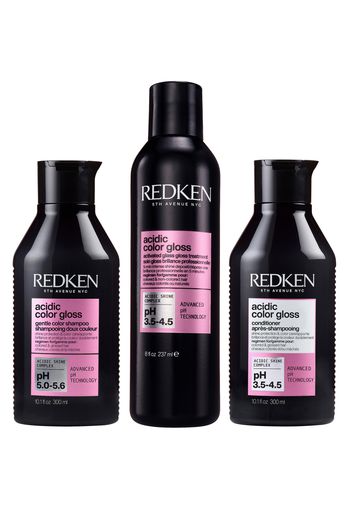 Redken Acidic Color Gloss Shampoo 300ml, Activated Glass Gloss Treatment 237ml and Conditioner 300ml