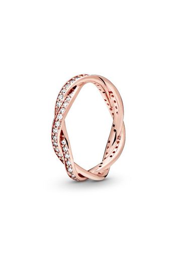 Anello Linee Intrecciate Scintillanti - Esclusiva Lega Metallica Placcata Oro Rosa 14k / Sterling Silver - Size 52