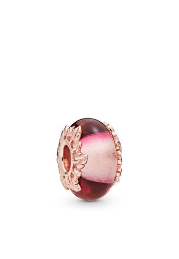 Charm Vetro Di Murano Rosa E Foglie - Sterling Silver