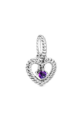 Charm Pendente A Cuore Viola Decorato Con Sfere - Argento Sterling 925 / Sterling Silver