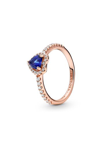 Anello Con Cuore In Rilievo Blu Scintillante - Esclusiva Lega Metallica Placcata Oro Rosa 14k / Sterling Silver - Size 48