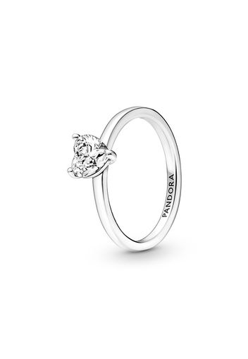 Anello Solitario Con Pietra Cuore - Argento Sterling 925 / Zirconia Cubica / Trasparente - Size 58