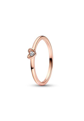 Anello Cuore Splendente - Esclusiva Lega Metallica Con Placcatura In Oro Rosa 14k / Zirconia Cubica / Trasparente - Size 48