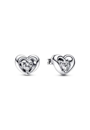 Orecchini A Lobo Cuore Splendente Con Pietra - Argento Sterling 925 / Zirconia Cubica / Trasparente