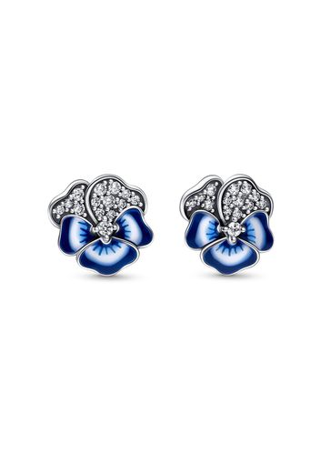 Orecchini A Lobo Viola Del Pensiero Blu - Emaille / Argento Sterling 925 / Zirconia Cubica