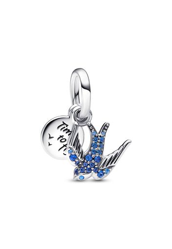 Charm Pendente Doppio Rondine Scintillante E Messaggio - Geen Ander Materiaal / Argento Sterling 925 / Cristallo Creato Dall’uomo / Blu