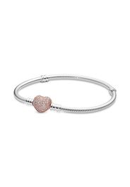 Bracciale In Argento Con Chiusura A Cuore In Pavè In  Rose - Sterling Silver - Size 17