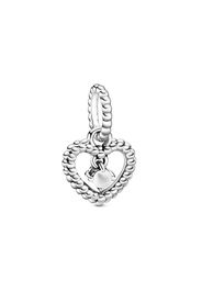 Charm Pendente A Cuore Bianco Latte Decorato Con Sfere - Argento Sterling 925 / Sterling Silver