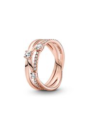 Anello A Tripla Fascia Scintillante - Esclusiva Lega Metallica Placcata Oro Rosa 14k / Sterling Silver - Size 48