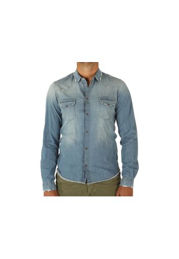 Berna Camicia Jeans Rotture, Taglia M Uomo Colore Bianco|Azzurro