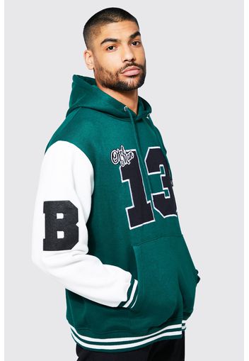 Felpa oversize Ofcl Man con applique stile Varsity, Verde