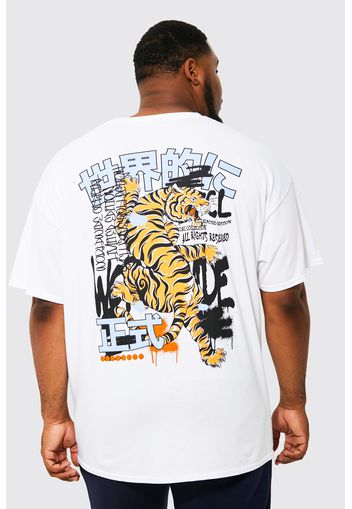 Plus Graffiti Tiger Back Graphic T-shirt, Bianco