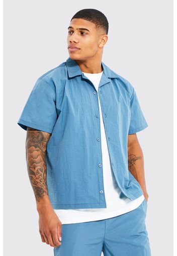 Camicia squadrata in nylon effetto goffrato, Azzurro