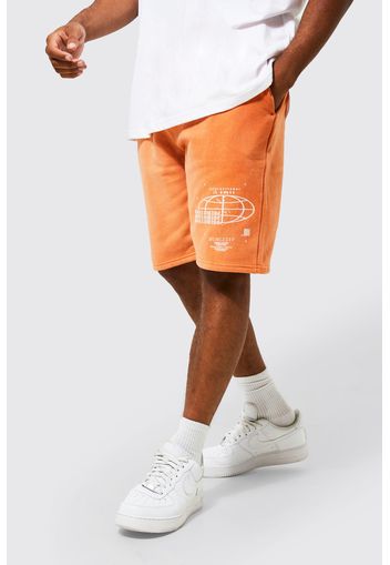 Slim Fit Overdyed Graphic Jersey Shorts, Arancio