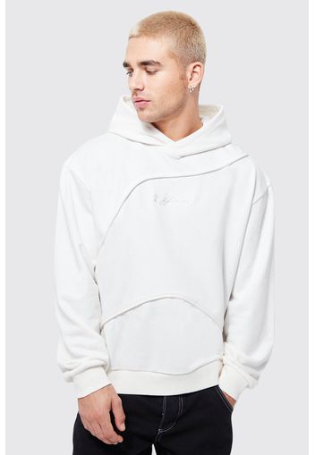 Oversized Boxy Seam Detailed Hoodie, Cream