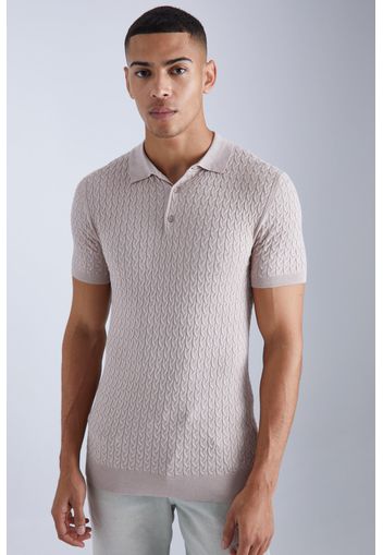 Muscle Short Sleeve Cable Polo, Beige