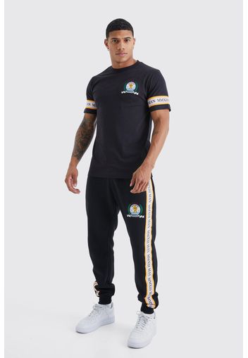 Man Gold Embroidered Tshirt And Jogger Set, Nero