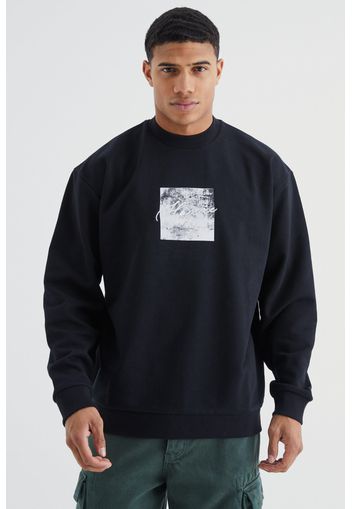 Oversized Extended Neck Homme Embroidered Sweatshirt, Nero