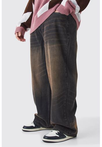 Jeans extra comodi slavati in denim rigido, Brown